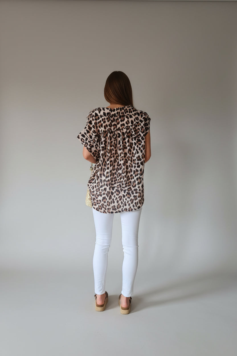 Blouse imprimé léopard tailles 36-44 - Coton fabrication italienne