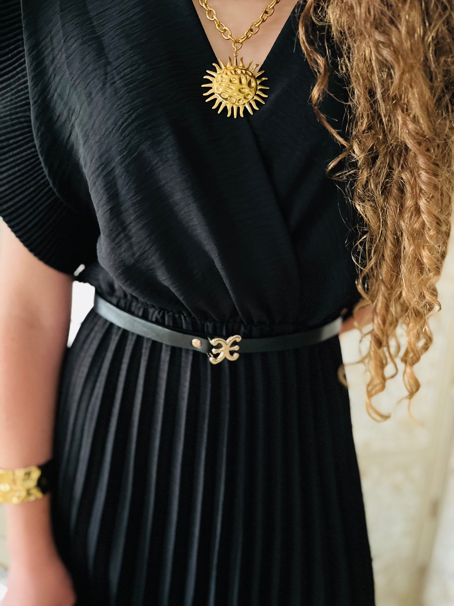 Robe plissée avec ceinture Liza Noire