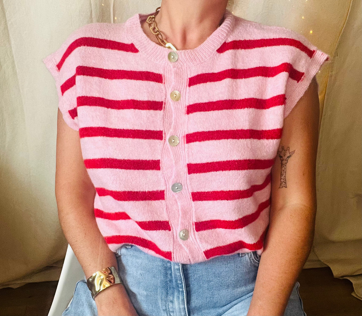 Gilet Gabin rose et rouge