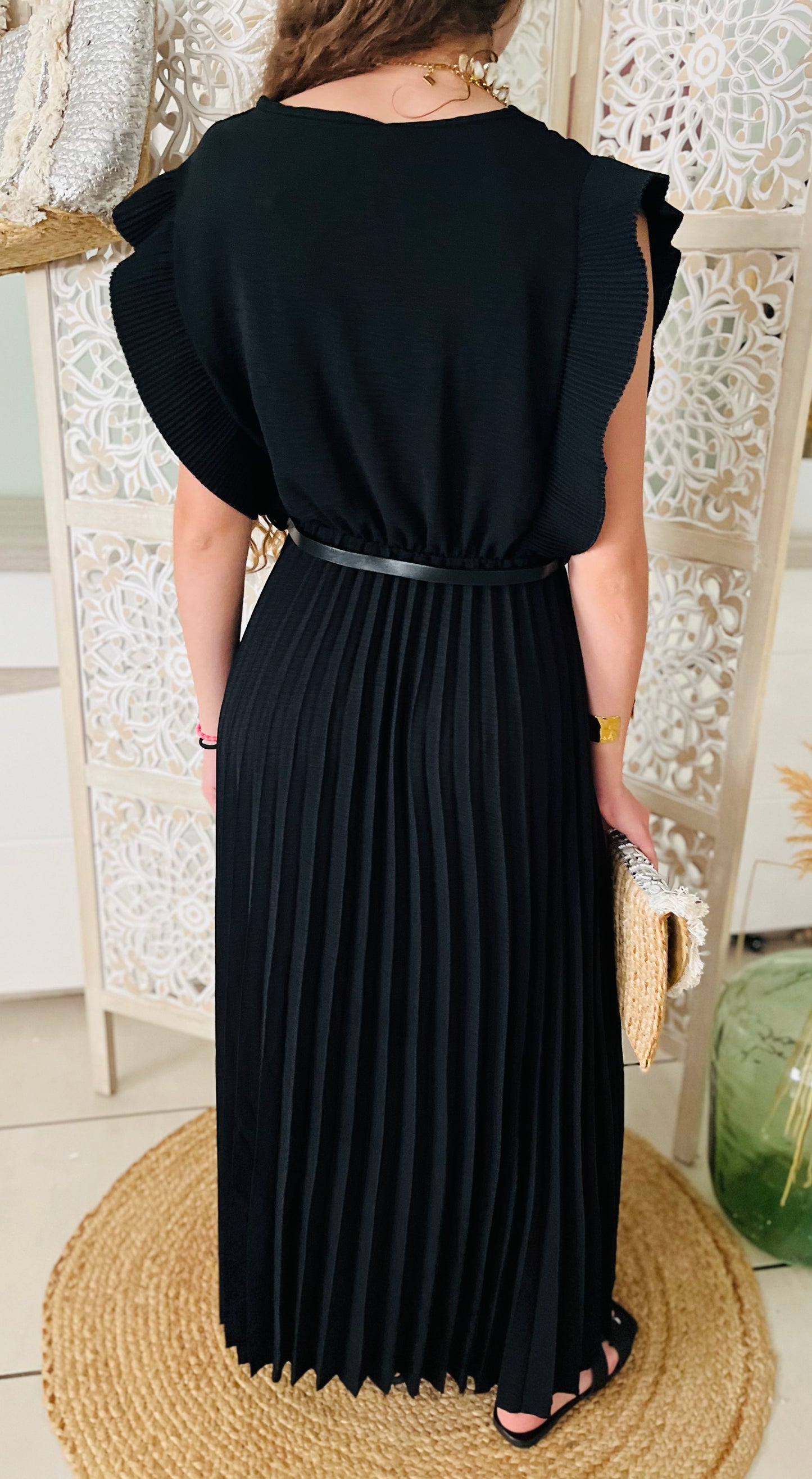 Robe plissée avec ceinture Liza Noire