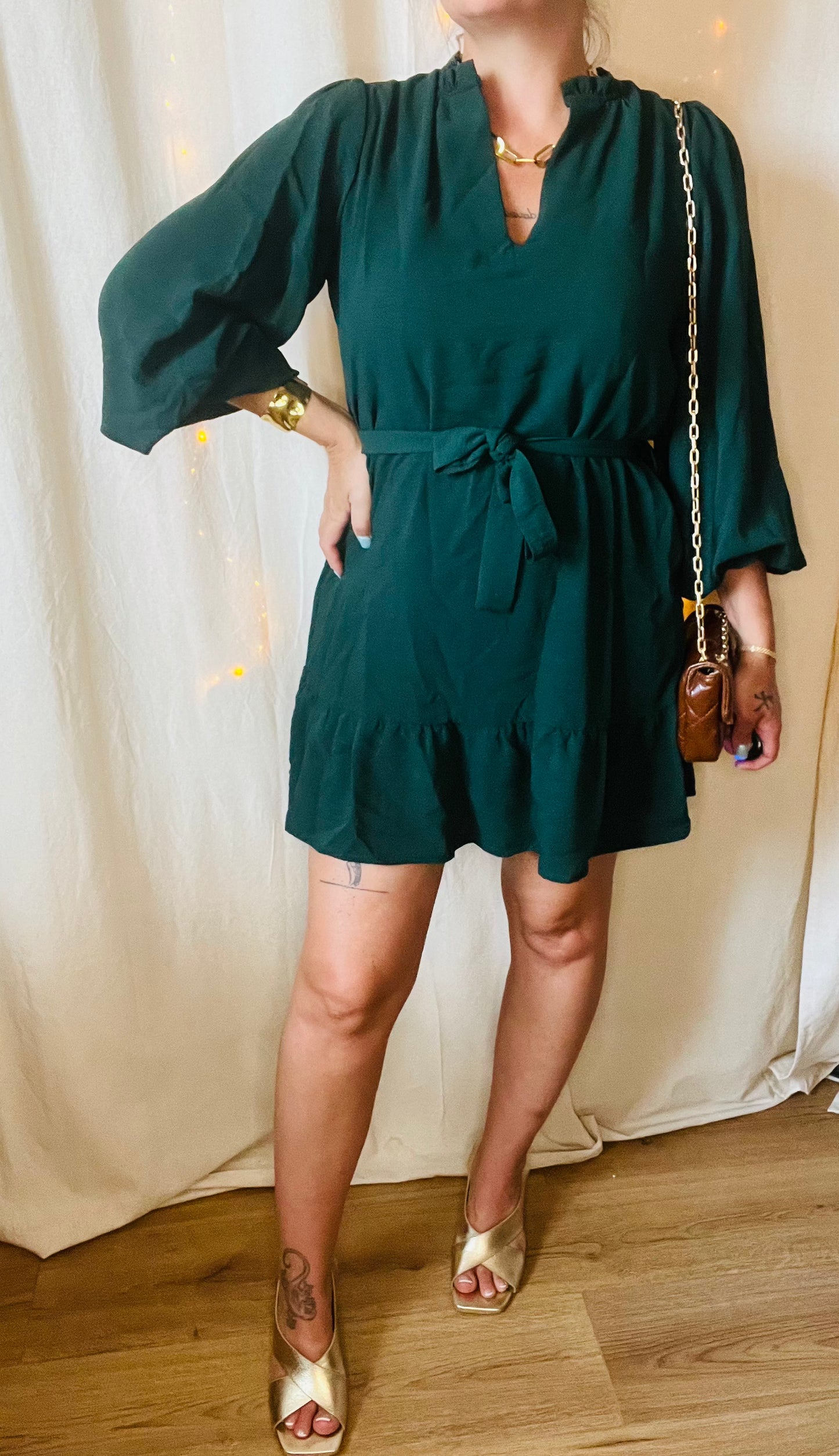Robe Agnès élégante verte bouteille - fabrication française.