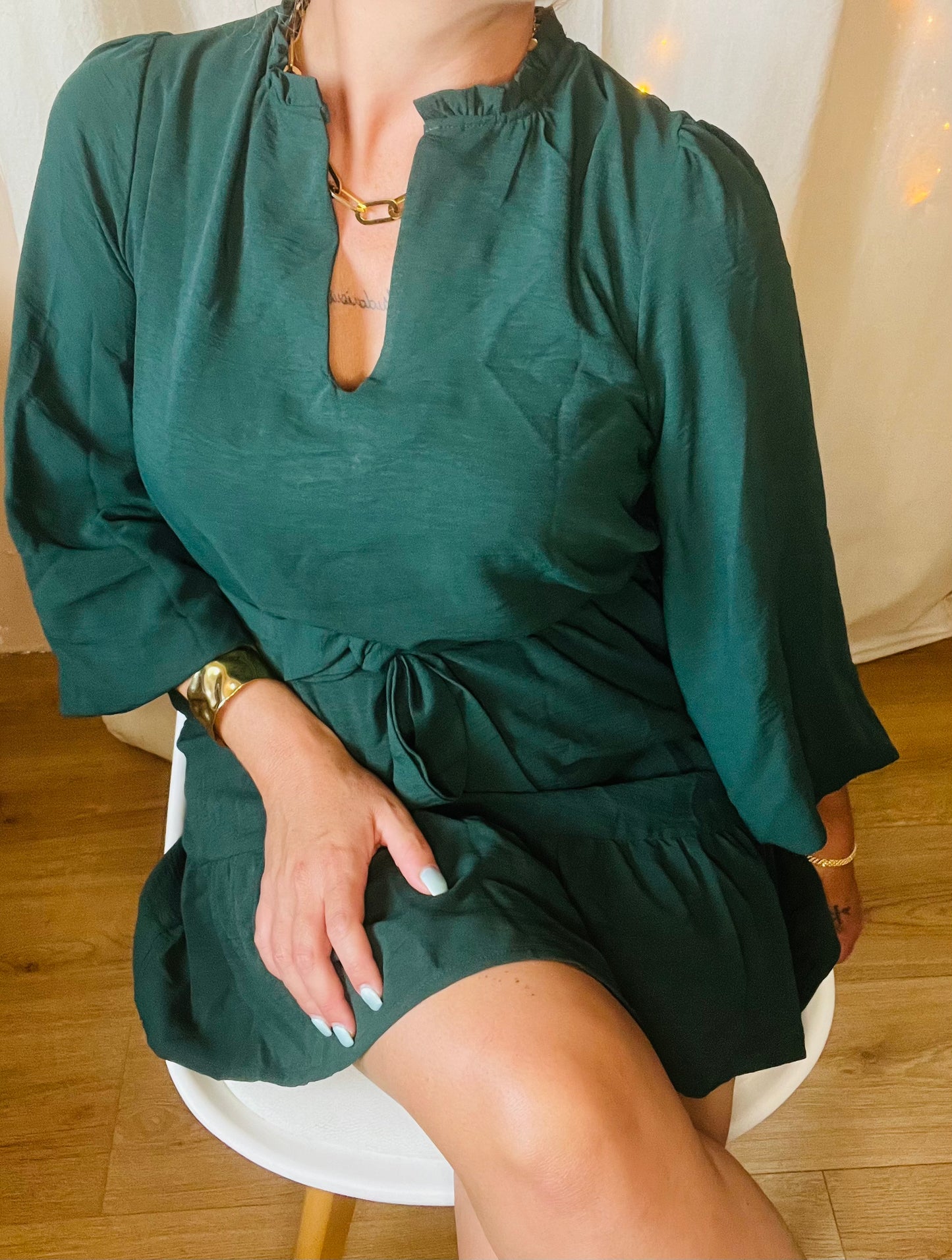 Robe Agnès élégante verte bouteille - fabrication française.
