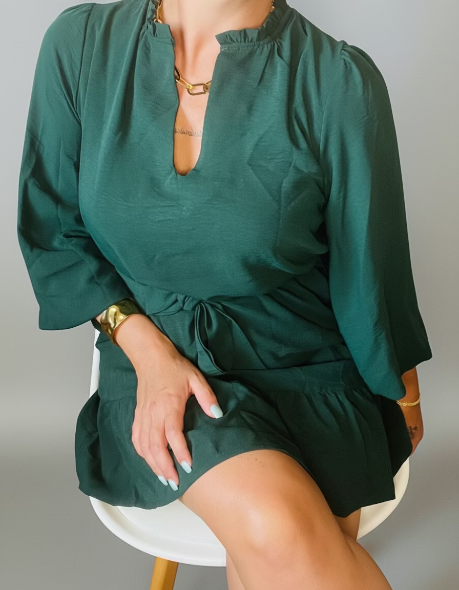 Robe Agnès élégante verte bouteille - fabrication française.