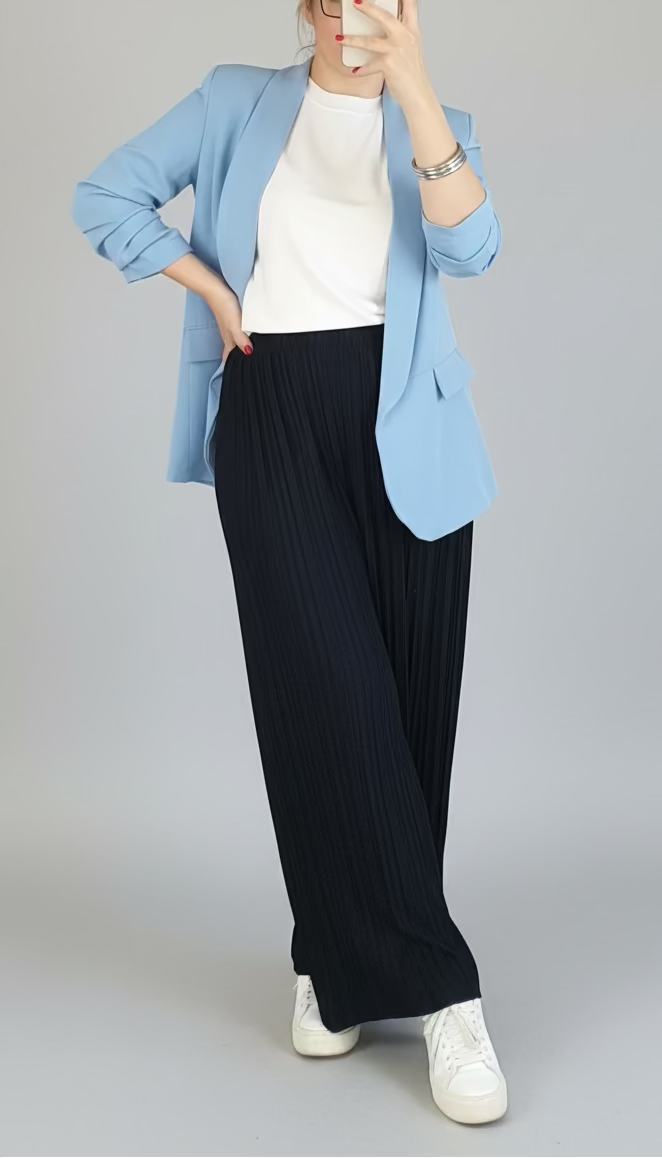 Pantalon plissé bleu marine - Taille unique 34 à 50