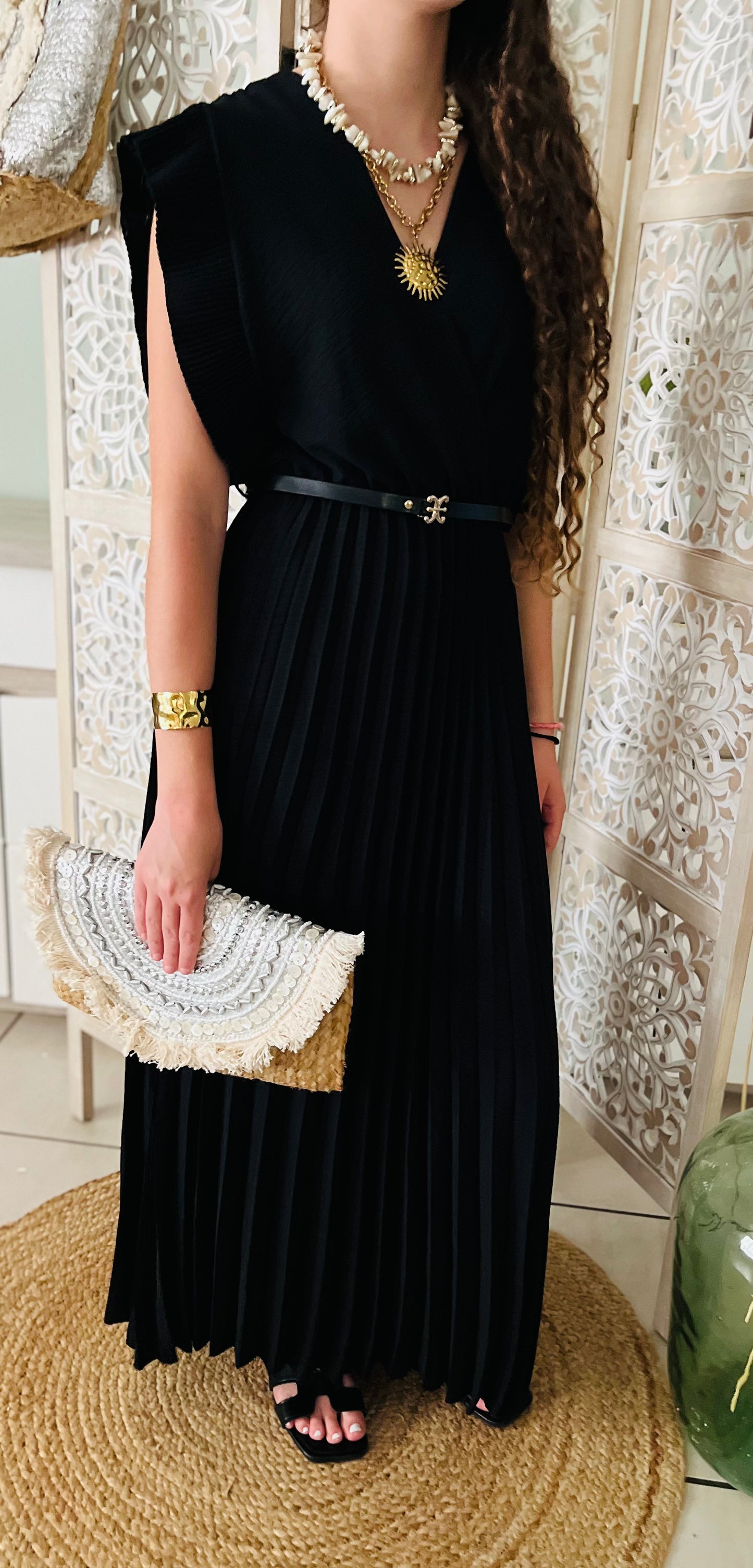 Robe plissée avec ceinture Liza Noire