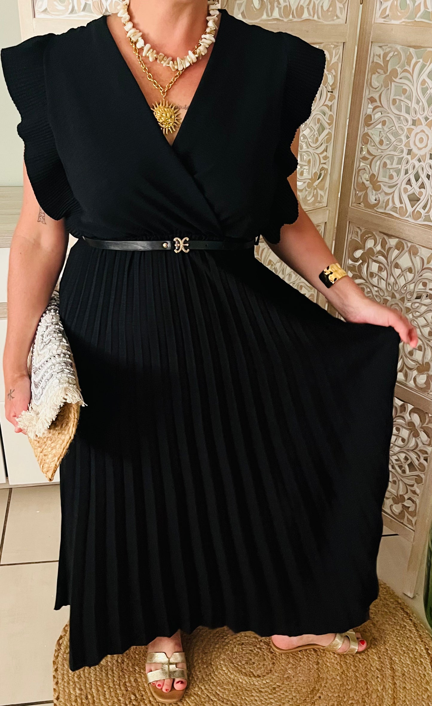 Robe plissée avec ceinture Liza Noire