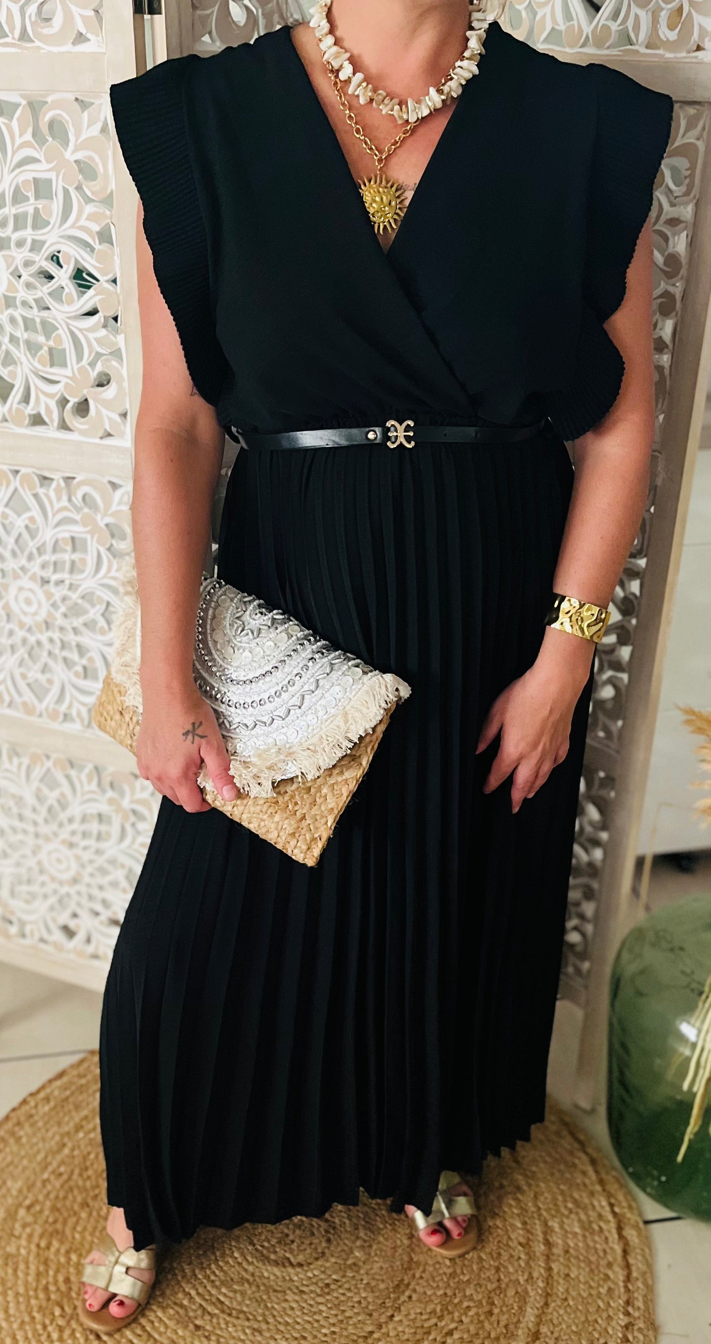 Robe plissée avec ceinture Liza Noire