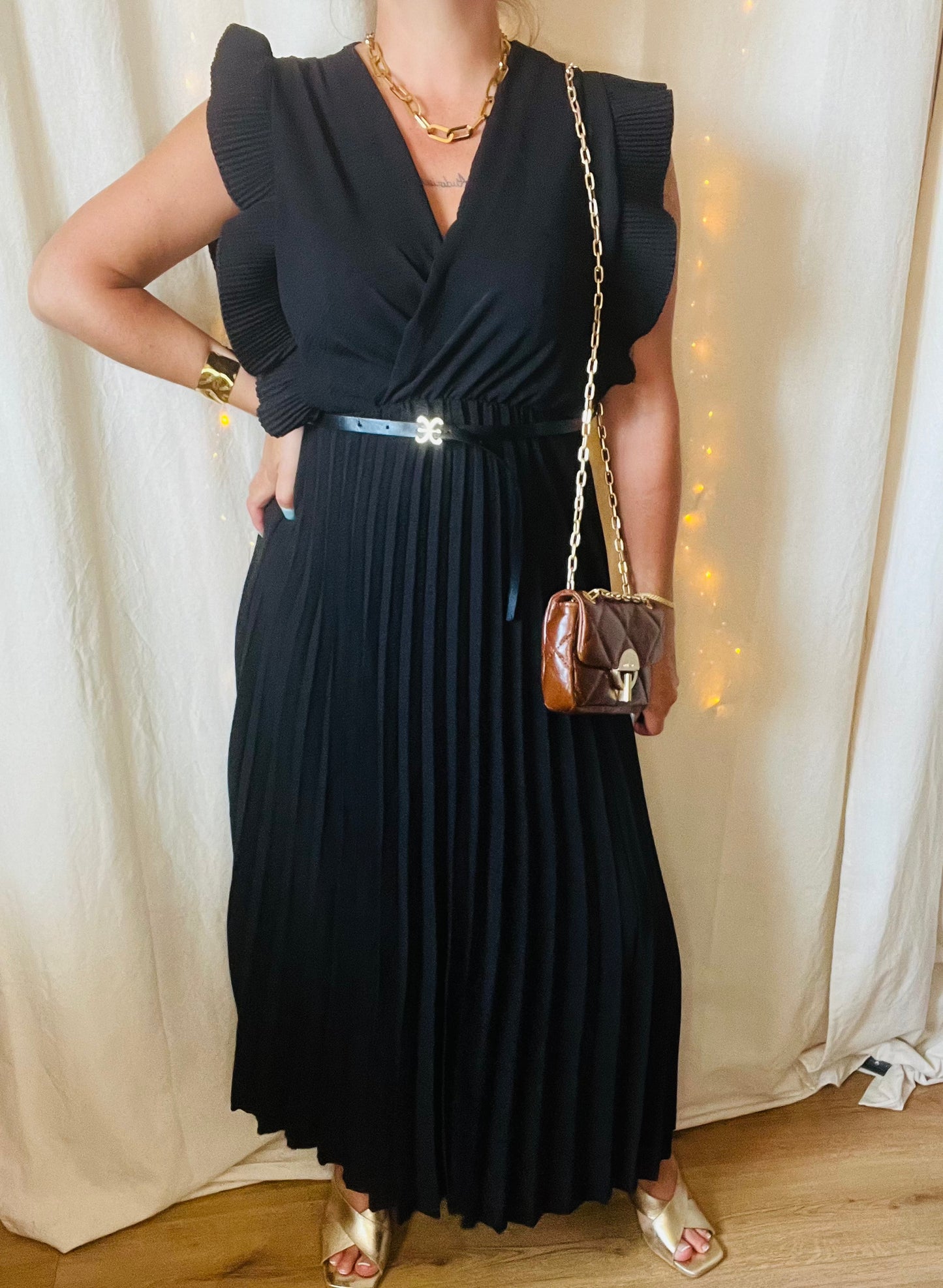 Robe plissée avec ceinture Liza Noire