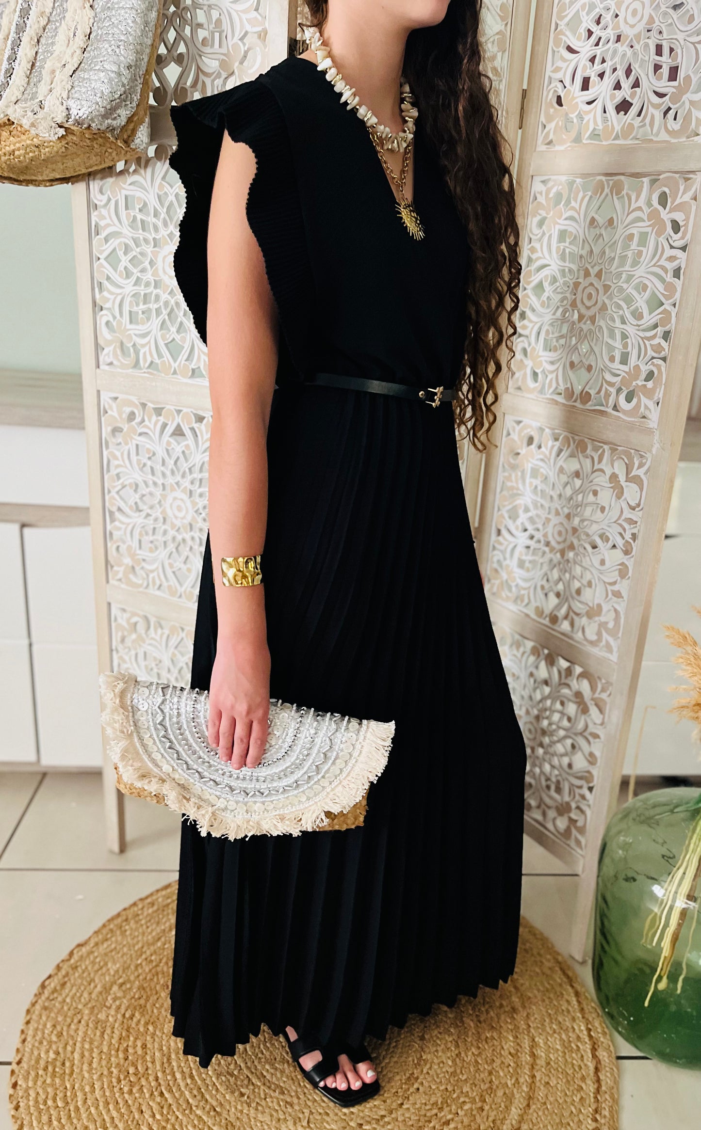 Robe plissée avec ceinture Liza Noire