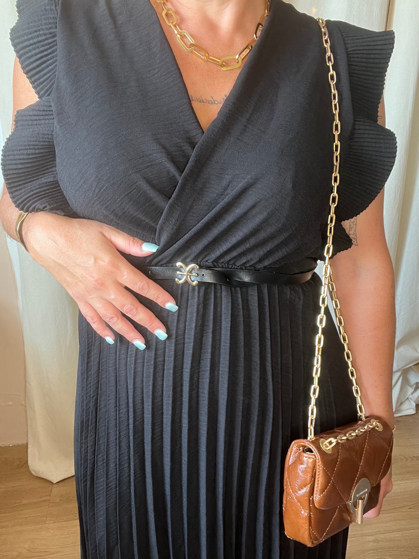 Robe plissée avec ceinture Liza Noire
