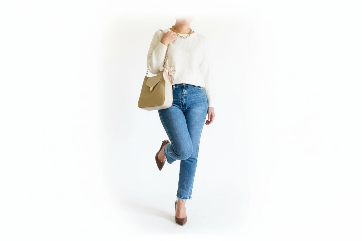 Sac - Ensemble 2 Pièces avec Anse Chaîne Dorée et Foulard
