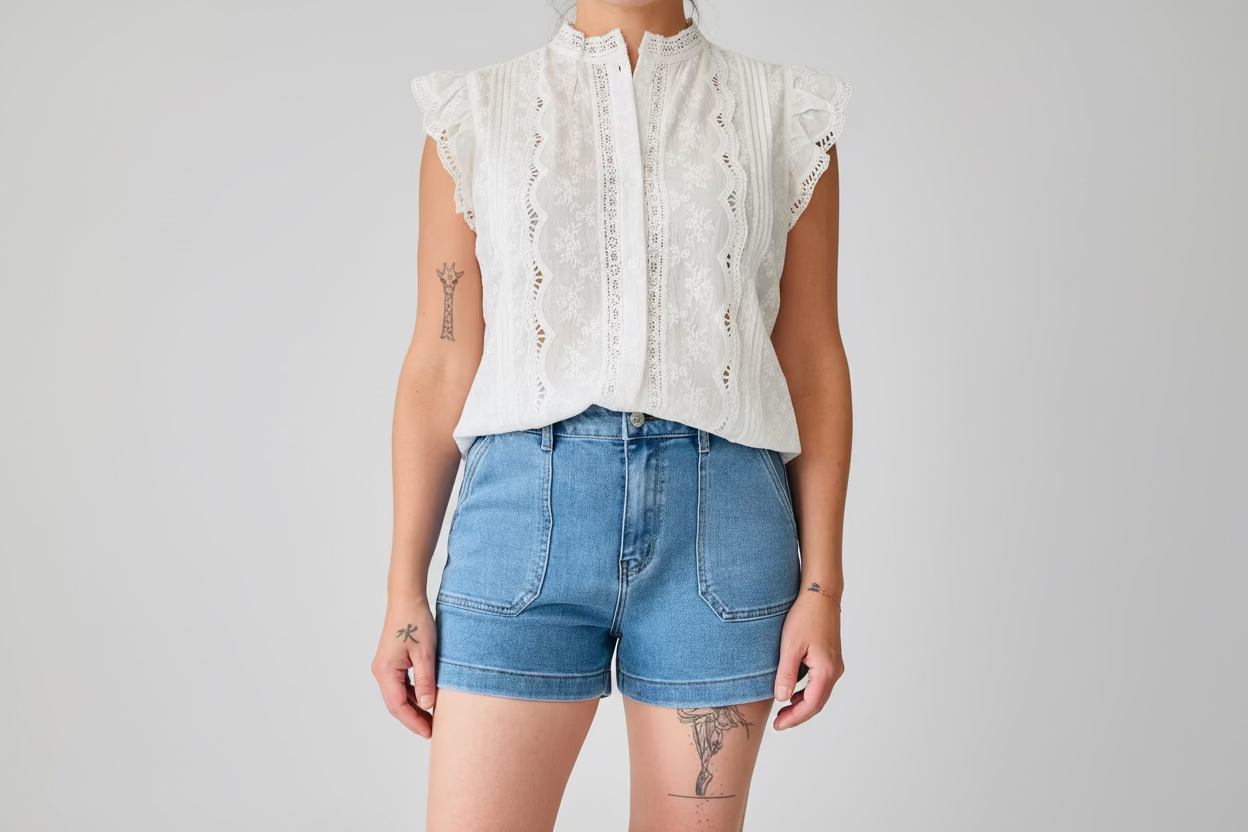 Chemisier blanc broderie - Manches volantées pur coton bohème- du 36 au 40