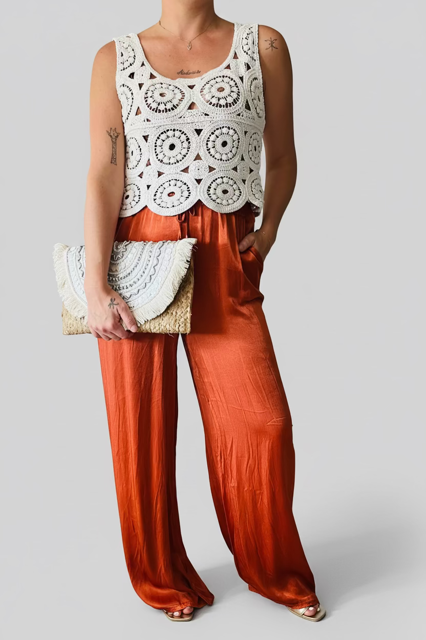 Top crochet col rond - Taille unique fabrication italienne- du 36 au 40