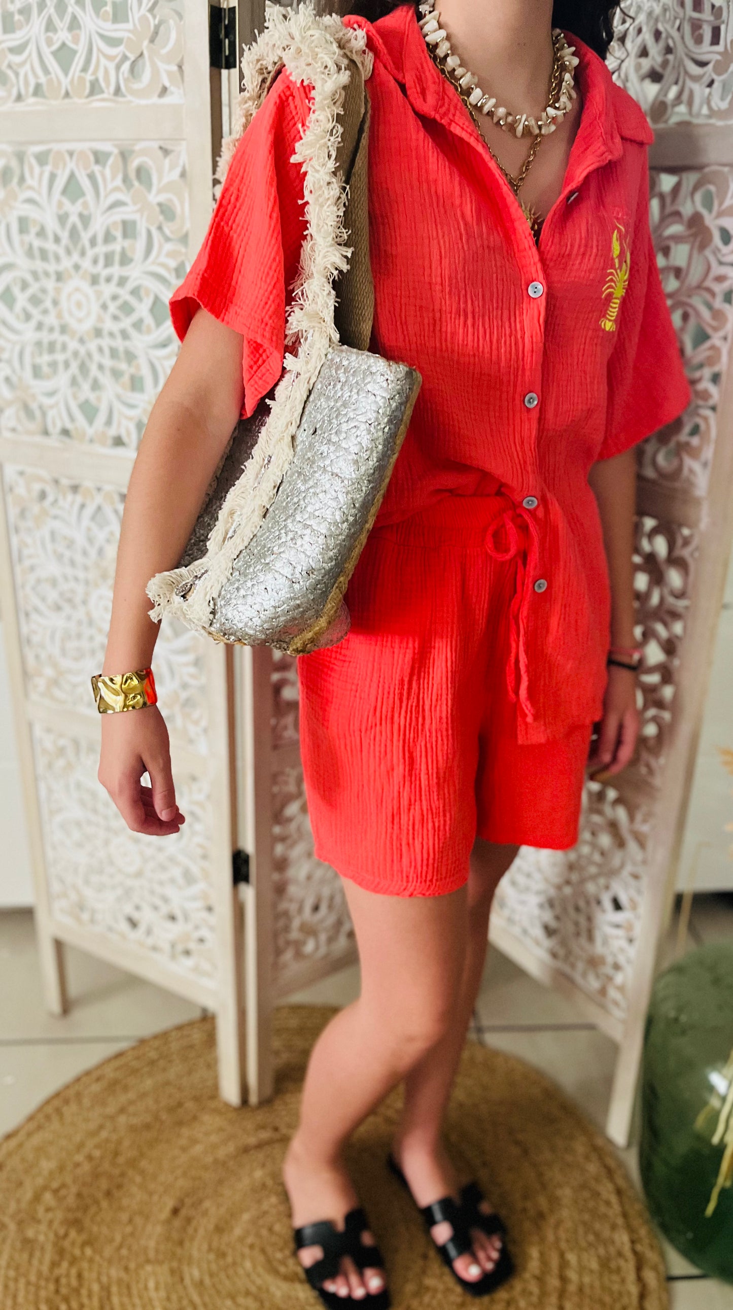 Chemise Solèna corail 100% coton