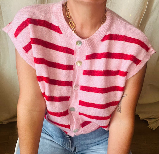 Gilet Gabin rose et rouge