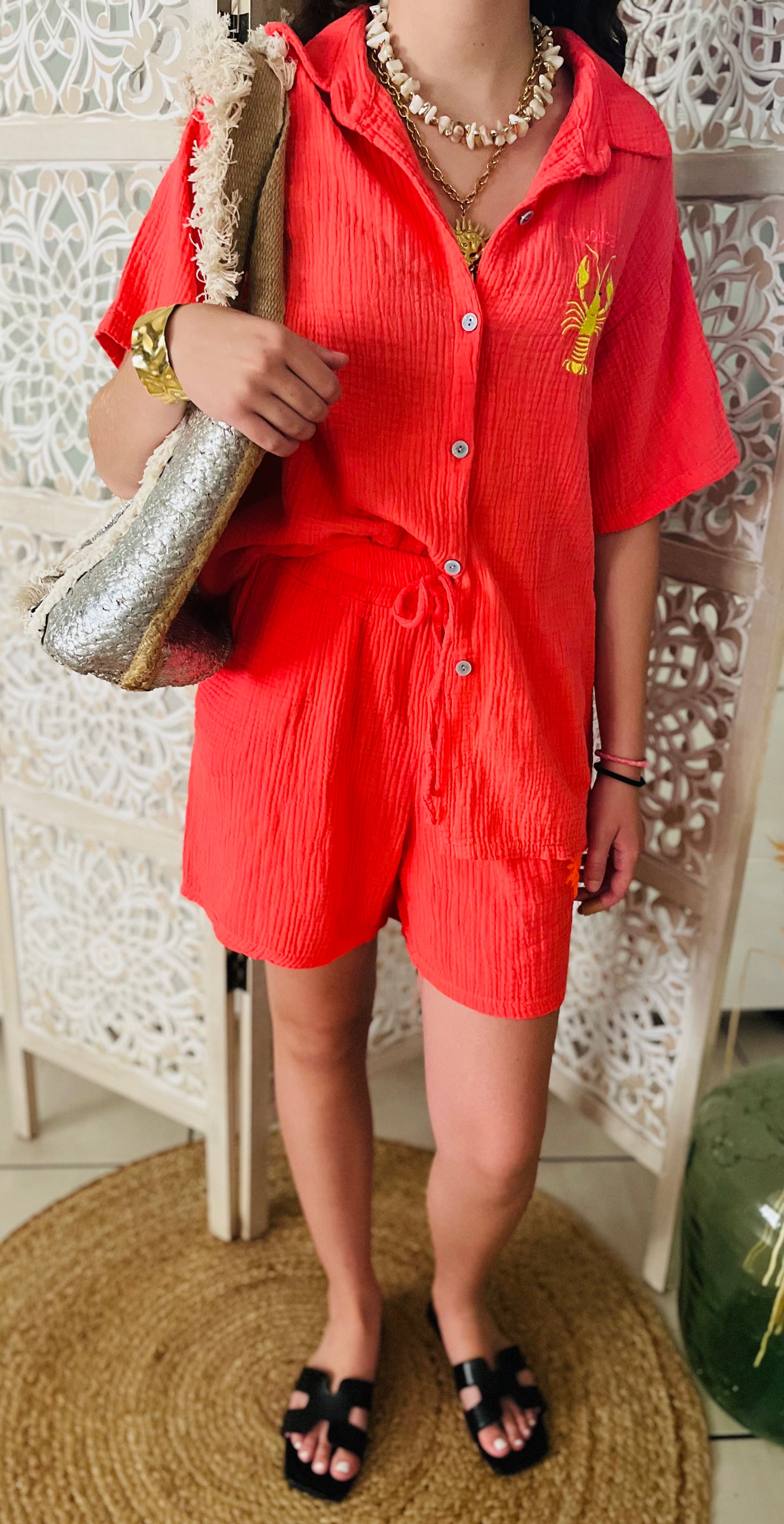 Chemise Solèna corail 100% coton