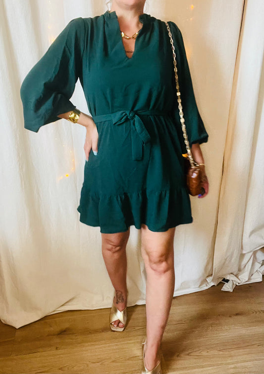 Robe Agnès élégante verte bouteille - fabrication française.
