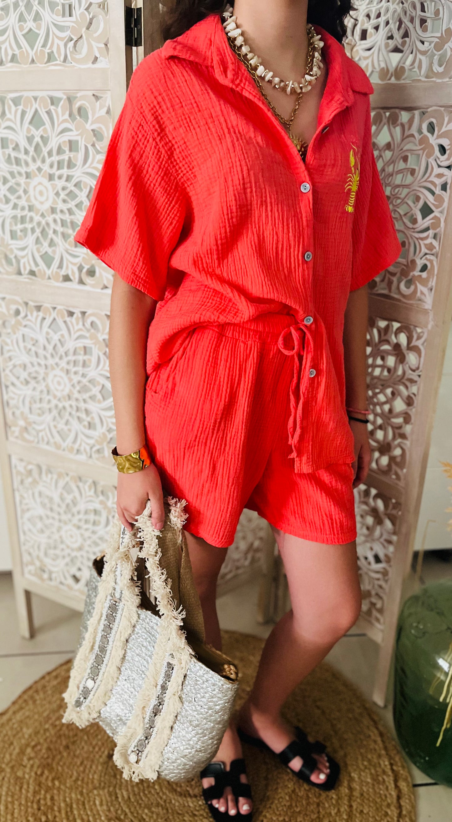 Chemise Solèna corail 100% coton